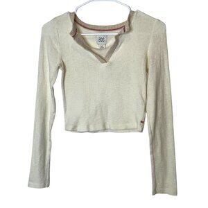 BDG Womens Cream Long Sleeve Ribbed Knit Crop Top Size S